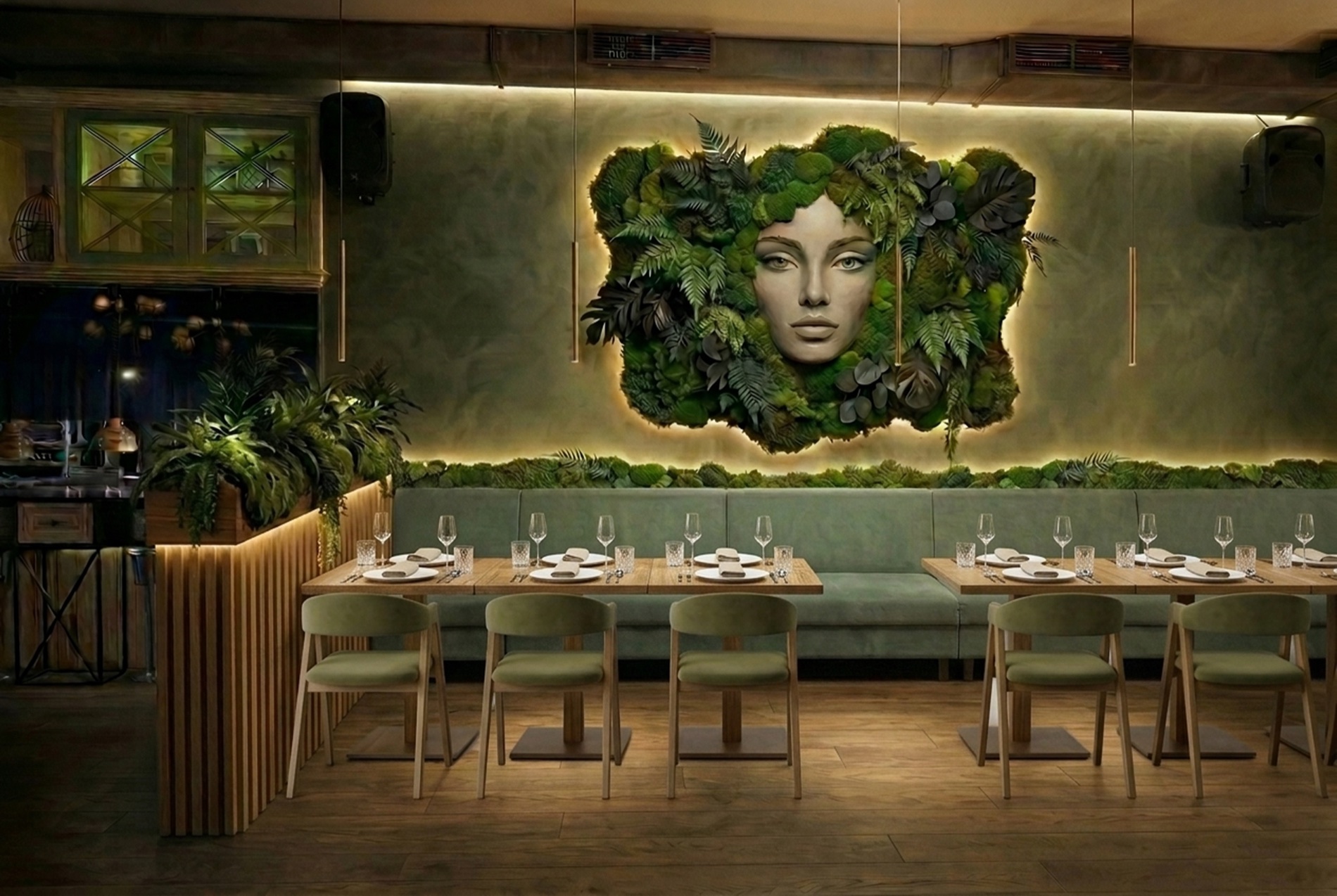 Ботанический ресторан — 06 art wall dining area