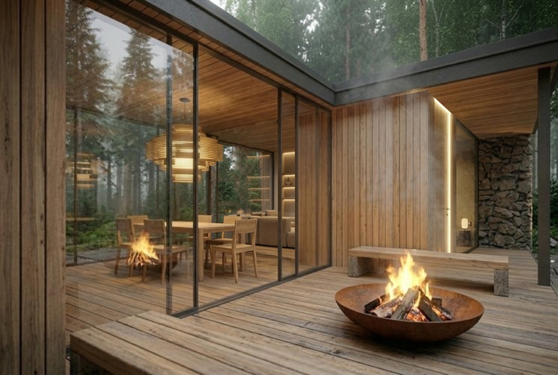 Банный дом с внутренним двором — 04 terrace fireplace