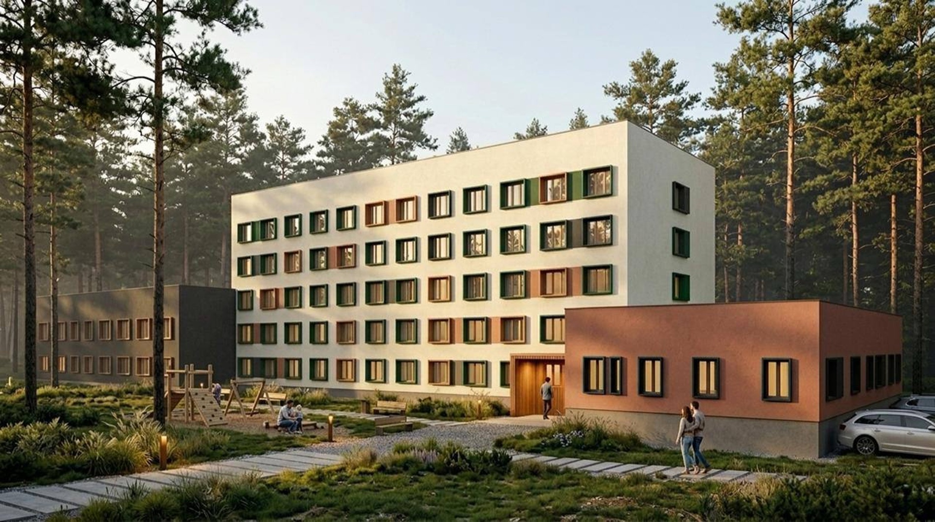 Реновация санатория в жилой комплекс — 02 renovated exterior front